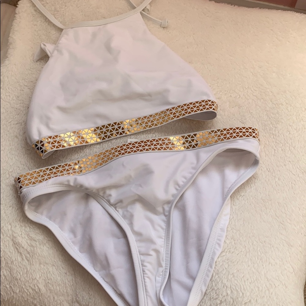 girls size 14 white and gold bikini